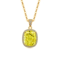 Collier de luxe en or avec un grand pendentif en pierre jaune taille coussin et halo de diamants - Ton Or 18K (Zircone Vert Pomme)