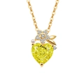 Golden heart necklace with yellow zircon pendant and star flower detail on white background - 18K Gold Color (Apple Green Zirconia)