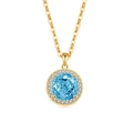 Elegant gold necklace with a large round sky blue topaz pendant and crystal halo - 18K Gold Color (Light Sea Blue Zirconia)