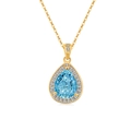Pendente con zaffiro blu a goccia e alone di diamanti bianchi su catena d'oro - Tonalità Oro 18K (Zirconia Blu Acquamarina)