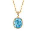 Collier en or avec pendentif rectangulaire en pierre bleue claire et cristaux blancs - Ton Or 18K (Zircone Bleu Aquamarine)