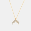 Golden necklace with crystal-paved mermaid tail pendant on fine link chain - 925 Silver / 18K Gold