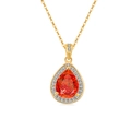 Collana in oro 18 carati con pendente in pietra arancione a pera e alone di diamanti - Tonalità Oro 18K (Zirconia Rosso Granata)