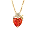 Golden heart pendant necklace with orange gemstone, white pearl and floral detail - 18K Gold Color (Garnet Red Zirconia)