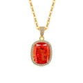Collier en or de luxe avec une pierre précieuse rouge ovale et un pendentif halo de zircons - Ton Or 18K (Zircone Rouge Grenat)