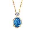Élégant collier en or avec pendentif ovale en pierre bleue et accents de zircone brillants - Couleur Or 18K (Zircone Bleu Mer Profond)