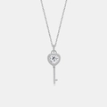 Elegante zilveren hart-sleutel hanger met zirkonia en een fijne schakelketting - 925 zilver / Platina (Witte Zirkoon)