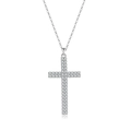 S925 Sterling Silber Kreuzkette mit Pavé-Fassung und weißen Zirkonia-Steinen für Damen - Kreuzanhänger (PXZ520) / 925er Silber / Platin