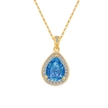 Elegante collana in oro con ciondolo a pera in zaffiro blu e diamanti taglio baguette - Tonalità Oro 18K (Zirconia Blu Zaffiro)