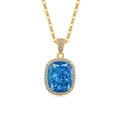 Collier en or luxueux avec un grand pendentif en pierre bleue rectangulaire et diamants - Ton Or 18K (Zircone Bleu Saphir)