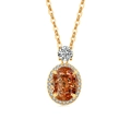 Collier élégant en chaîne O dorée avec pendentif zircon ambre ovale et halo de diamants - Couleur Or 18K (Zircone Champagne)