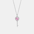 Zilveren ketting met roze hart zirkoon sleutelhanger en micro-diamanten - 925 zilver / Platina (Roze Zirkoon)