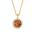 Golden halo necklace featuring a deep orange round gemstone and white diamond accents - 18K Gold Color (Champagne Zirconia)