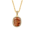 Collier en or élégant avec pierre brune taille coussin et détails pavé de diamants - Plaqué Or 18K (Zircone Champagne)