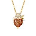 Golden necklace featuring a large brown heart-shaped gemstone and floral pearl detail - 18K Gold Color (Champagne Zirconia)