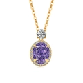 Collier doré élégant avec pendentif ovale en pierre violette et cristaux scintillants - Couleur Or 18K (Zircone Violette)