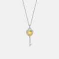 Zilveren sleutelketting met grote gele hartvormige edelsteen en fonkelende kristallen - 925 zilver / Platina (Gele Zirkonia)