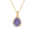 Elegante collana d'oro con pietra viola a goccia e castone a aureola di diamanti - Tonalità Oro 18K (Zirconia Viola)