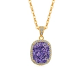 Élégant collier en or avec pendentif rectangulaire en pierre violette et halo de diamants - Ton Or 18K (Zircone Violette)
