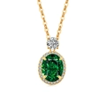 Collier en or élégant avec un pendentif émeraude ovale entouré de diamants blancs - Couleur Or 18K (Zircone Vert Émeraude)