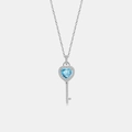 Zilveren hartvormige sleutelketting met aquamarijn edelsteen en pavé gezette diamanten - 925 zilver / Platina (Blauwe Zirkoon)
