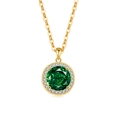 Elegant gold O-chain necklace featuring a round emerald green halo pendant with small zircons - 18K Gold Color (Emerald Green Zirconia)
