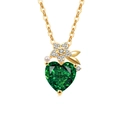 Golden heart necklace with emerald green gemstone, white pearl and flower detail - 18K Gold Color (Emerald Green Zirconia)