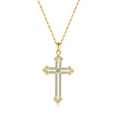 Elegante goldene Kreuzhalskette für Damen mit funkelnden Kristallen an einer feinen Kette - Kreuzanhänger (PXZ521) / 925er Silber / 18K-Gold