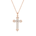 Halskette aus Roségold S925 Sterlingsilber mit Kreuzanhänger und Zirkonia Steinen - Kreuzanhänger (PXZ521) / 925er Silber / Roségold