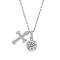 Halskette aus S925 Sterlingsilber mit Kreuz und quadratischem Halo-Diamant-Anhänger - Kreuzanhänger (PXZ522) / 925er Silber / Platin