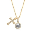 Elegante S925 Sterlingsilber Kette mit vergoldetem Kreuz und geometrischem Anhänger - Kreuzanhänger (PXZ522) / 925er Silber / 18K-Gold