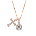 Roségoldene Kreuzkette mit quadratischem Diamantanhänger und zarter Gliederkette - Kreuzanhänger (PXZ522) / 925er Silber / Roségold