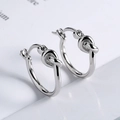 Polished S925 sterling silver hoop earrings featuring a minimalist knot design for women - 925 Silver / Silver