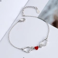 S925 sterling silver hollow hand gesture bracelet with a red heart and adjustable chain - 925 Silver / Platinum