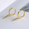 Minimalist S925 sterling silver hoop earrings with gold plated pave zircon cone pendants - Gold