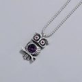 Vintage 925 sterling silver owl pendant necklace featuring deep purple crystal stones - 925 Silver / S925 Thai Silver