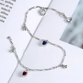 Pulsera de plata de ley S925 con dijes de corazón y cristales en cadena Figaro - Estilo Cuenta Plateada (Estilo Plateado 2)