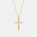Elegant gold-plated S925 sterling silver cross necklace with zircon and heart details - Heart Frame Style (PXZ177) / 18K Gold