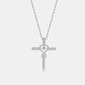 S925 sterling silver cross necklace with heart pendant and sparkling pavé zircon stones - Entwined Heart Style (PXZ178) / Platinum