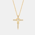 S925 sterling silver gold heart cross necklace with sparkling central cubic zirconia - Entwined Heart Style (PXZ178) / 18K Gold