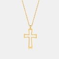 Polished gold S925 sterling silver hollow cross pendant necklace on O-chain - Simple Hollow Style (PXZ179) / 18K Gold