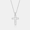 Polished S925 sterling silver cross pendant with a delicate silver chain on grey background - Simple Polished Style (PXZ181) / Platinum