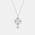 S925 sterling silver Celtic cross necklace featuring two heart-shaped clear zircons - Celtic Heart Style (PXZ188) / Platinum