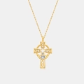 S925 sterling silver gold Celtic cross necklace with heart diamond pendant for women - Celtic Heart Style (PXZ188) / 18K Gold