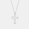Elegant S925 sterling silver hollow cross necklace with delicate O-chain for women - Simple Hollow Style (PXZ179) / Platinum