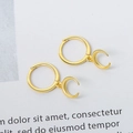 Polished S925 sterling silver hoop earrings with dangling crescent moon charms - Gold