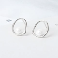Minimalistische S925 Sterling Silber Creolen mit weißen Perlen im geometrischen Design - 925er Silber / Platin