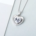 Silver heart pendant necklace with shimmering zircon stones and classic box chain - White / Pendant Only