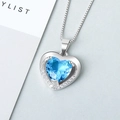 Silver heart pendant necklace with sky blue gemstone and white diamond accents - Sky Blue / Pendant Only