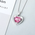 Sterling silver heart necklace with pink heart-shaped stone and micro-pave setting - Pink / Pendant Only